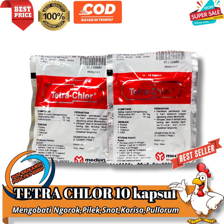 VITA TETRA CHLOR TETRACHLOR TETRA-CHLOR VITAMIN OBAT AYAM BURUNG NGOROK CRD 10 TABLET