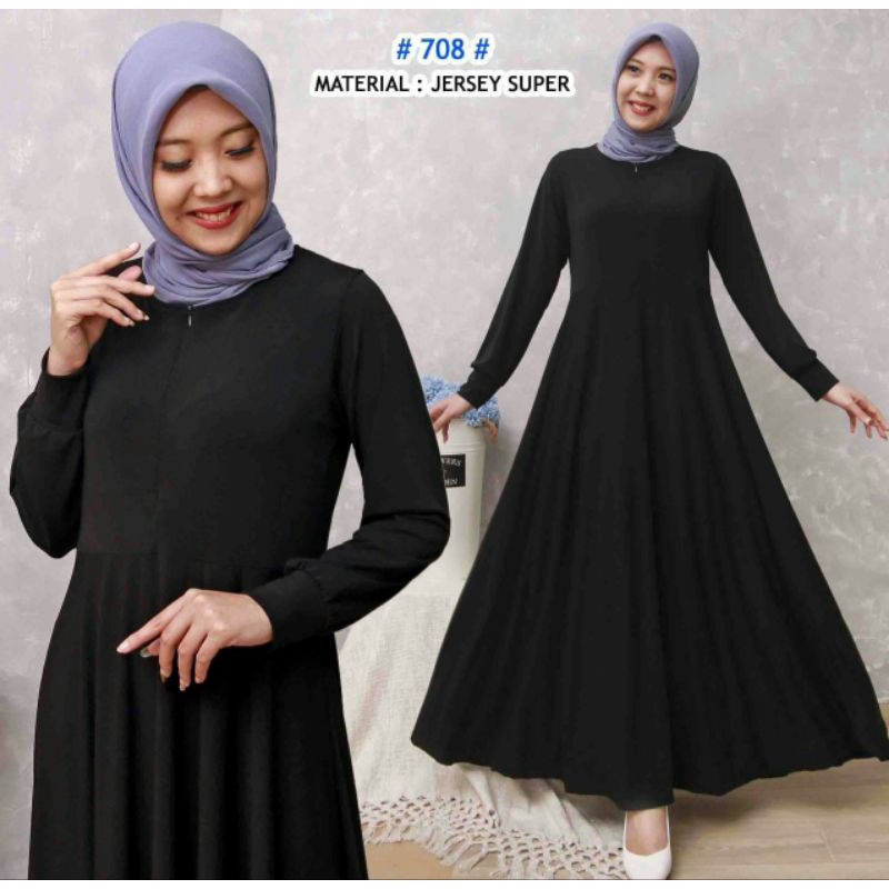 Gamis Jersey Polos Hitam Premium