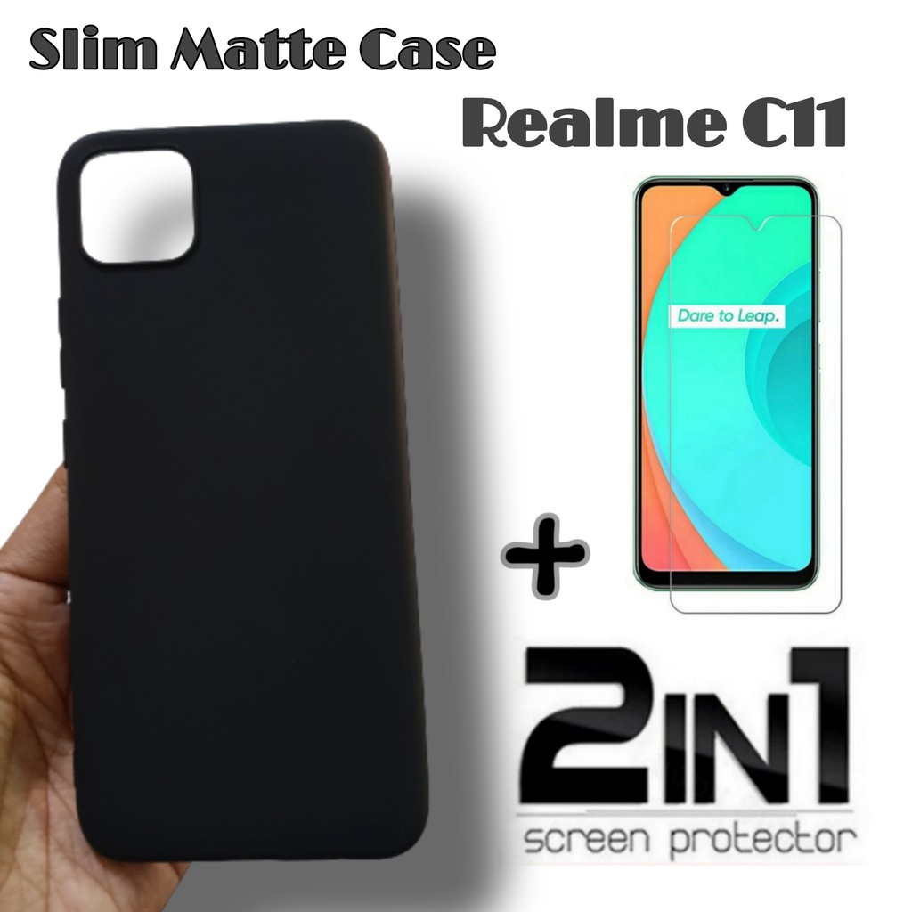 Soft Case Realme c11 Slim Matte Black + Tempered Glass Layar
