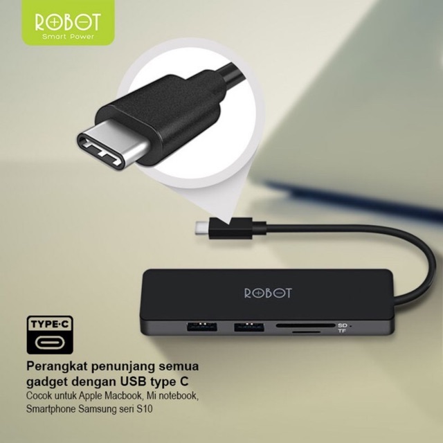 HUB TIPE C Robot HT240 USB Type-C HUB 5in1 Card Reader SD Card / Micro SD USB HUB TIPE C Miltifunction Converter Adapter Macbook Pro iPad Air USB Type-C To 4K