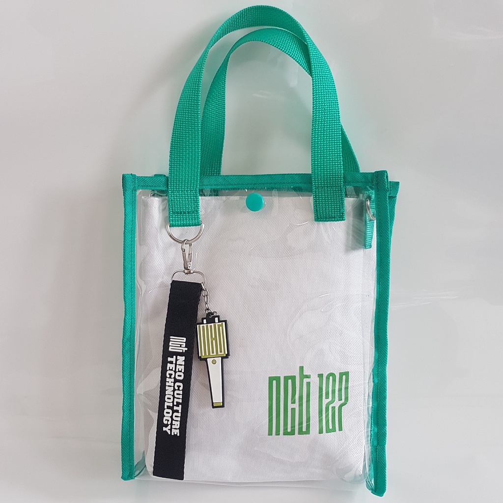 TAS NCT 127 PVC TRANSPARAN SELEMPANG / TAS KONSER SLING BAG KANVAS MIKA TALI PANJANG DAN PENDEK TERMASUK POUCH ukuran 25 cm x 5cm x 18cm