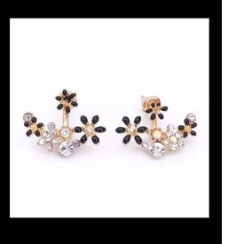 anting anting double bunga kristal  warna silver