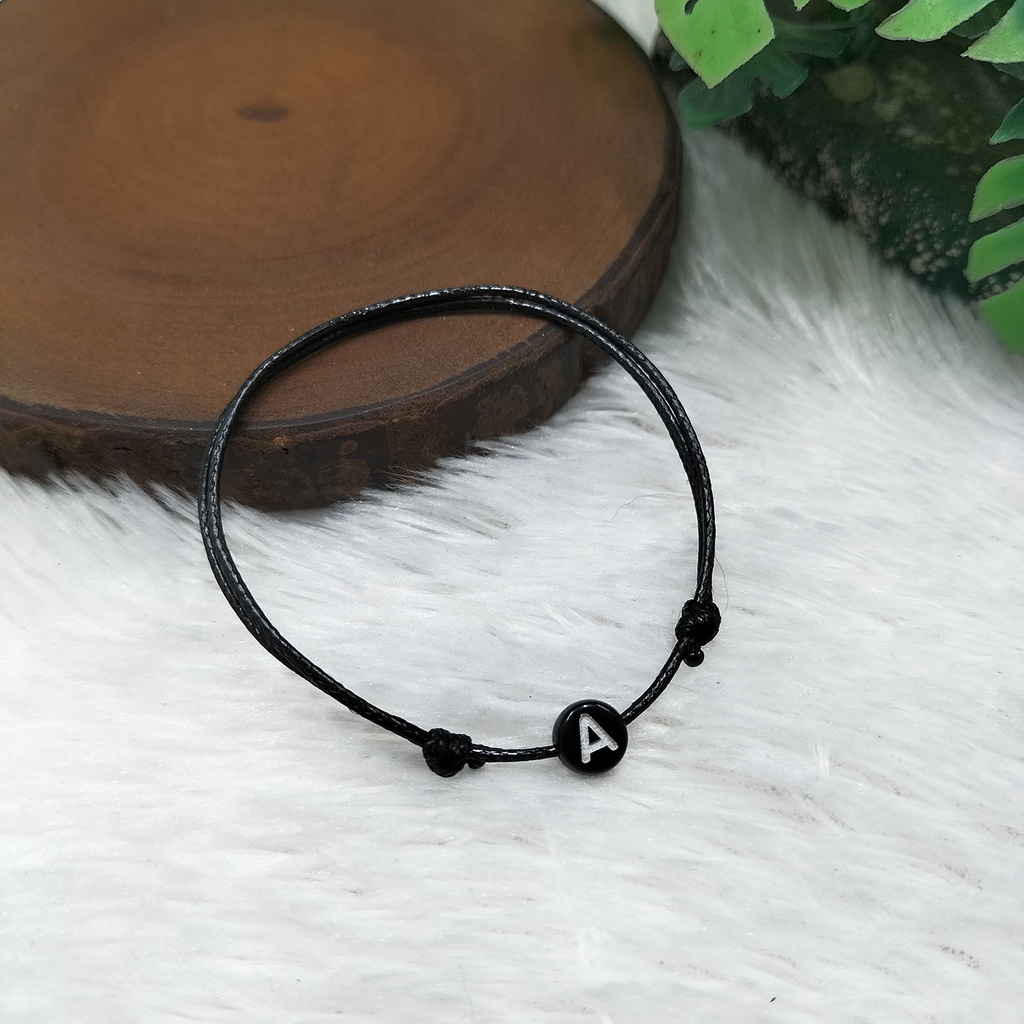 Gelang Inisial Huruf Anti Air Hitam Series GG Kekinian Huruf Bulat