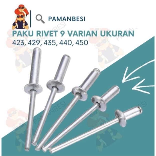 

1 KOTAK PAKU RIVET BLIND 440 UKURAN 3.2mm ISI 1000 PCS Paku TEMBAK