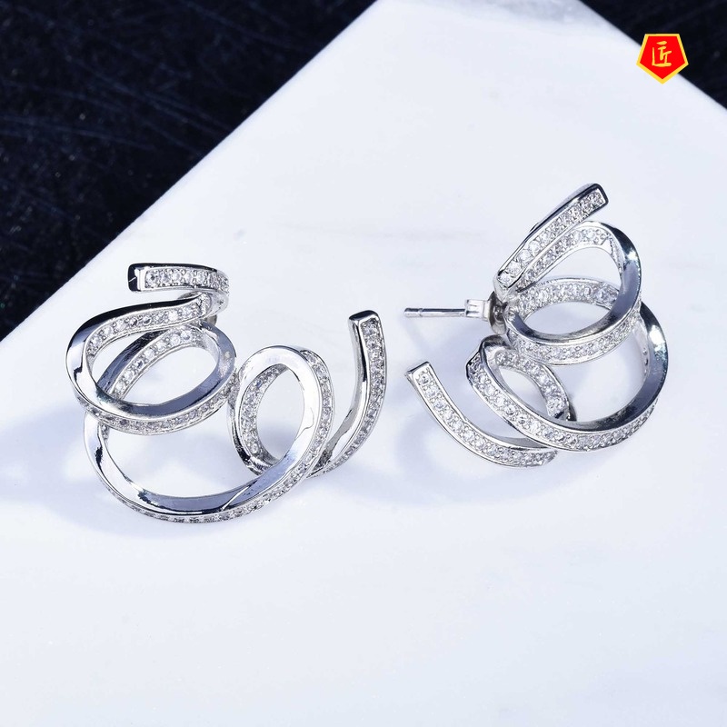 [Ready Stock]Micro-Inlaid Full Diamond Winding Ear Studs Personality