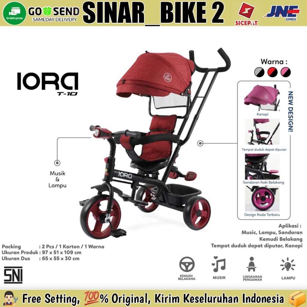 Sepeda Anak Roda Tiga PMB IORA T 10 Kursi Putar Musik Tricycle Anak