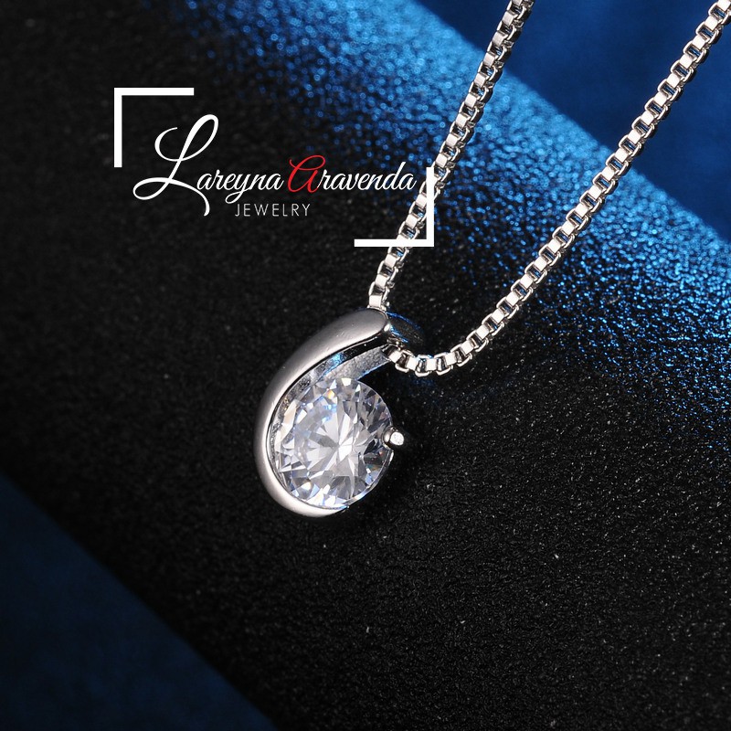 Kalung Titanium Asli + Liontin Model Mata Crystal Kristal Besar KL015