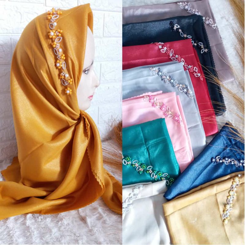Luxury Payet Laser Cut Umama Hijab Segiempat LC Square Payet Mutiara Catton