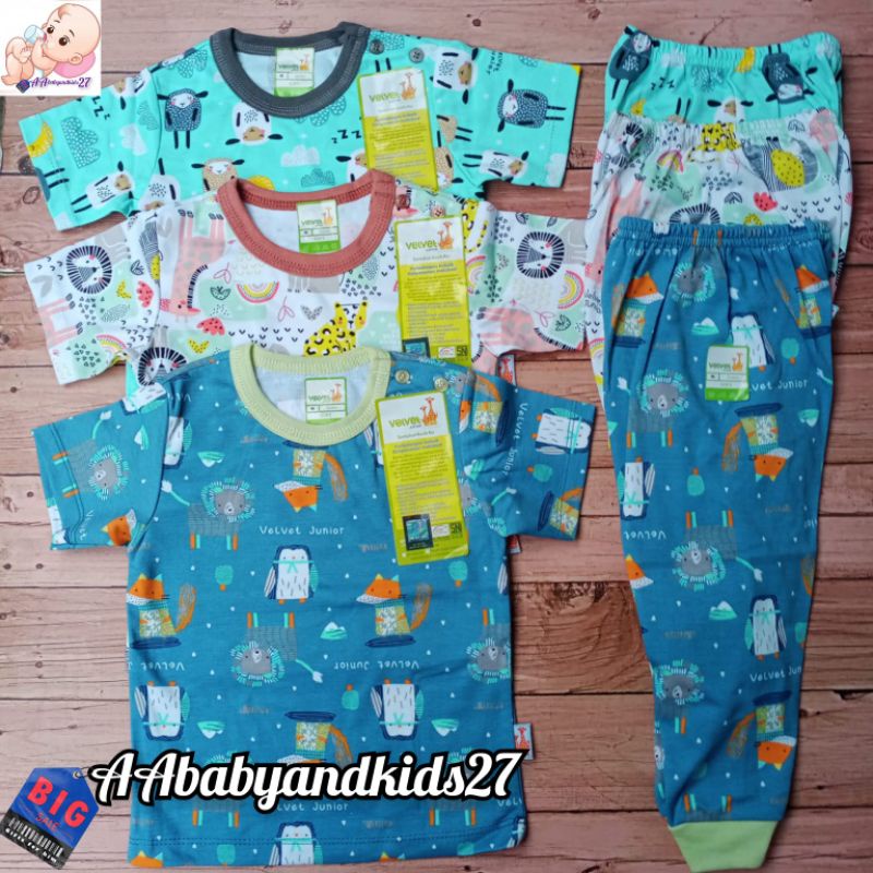 VELVET JUNIOR!!!3 Pasang Setelan CPR Baju Pendek Celana Panjang Ukuran S M L MOTIF RANDOM