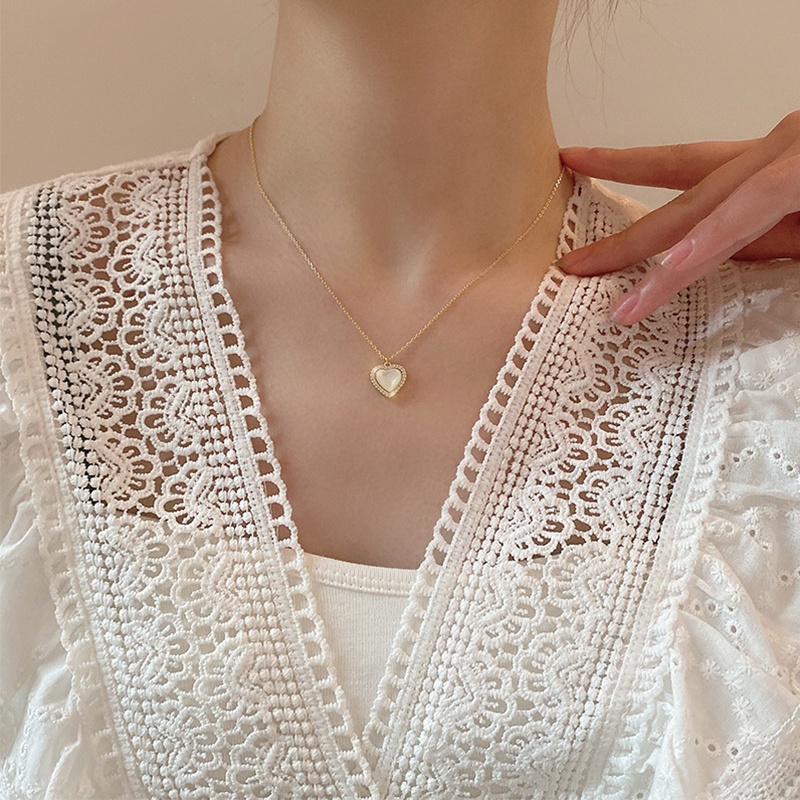 Opal Love Heart Necklace Gold Diamond Clavicle Chain Necklace