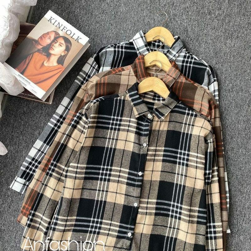 Flanel wanita panjang kemeja flannel atasan wanita flanel kotak kotak wanita