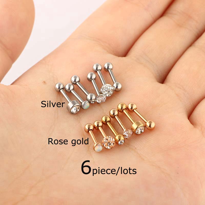 Wholesale 6piece/lots  Cartilage Earrings Stud Stainless Steel Helix Pinna Tragus Piercing 16G