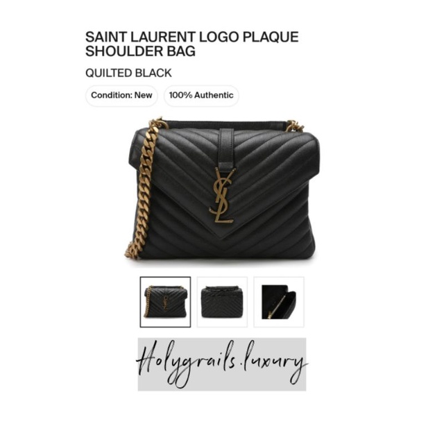 Saint Laurent Logo Plaque Shoulder Bag Quilted Black