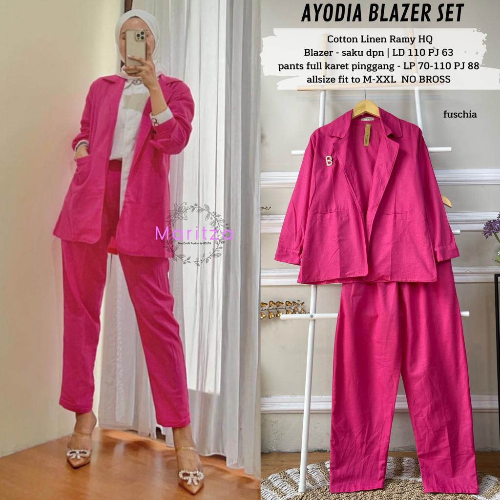 Setelan Celana Wanita Kekinian Motif Polos Ayodia Blazer Set Motif Polos Ld 110 Bahan Linen Ramy