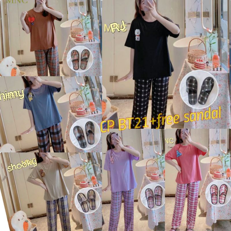 Piyama Cp wanita Bajutidur import/piyama baju tidur bts/bt21/Oneset wanita