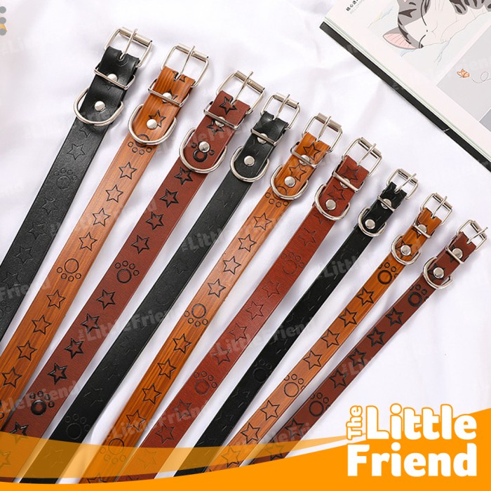 Kalung Leher Collar Anjing Kucing Kulit PU Leather HOT STAR STAMPING