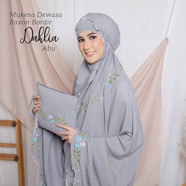 PUSAT MUKENA RAYON BORDIR DAHLIA PUTIH