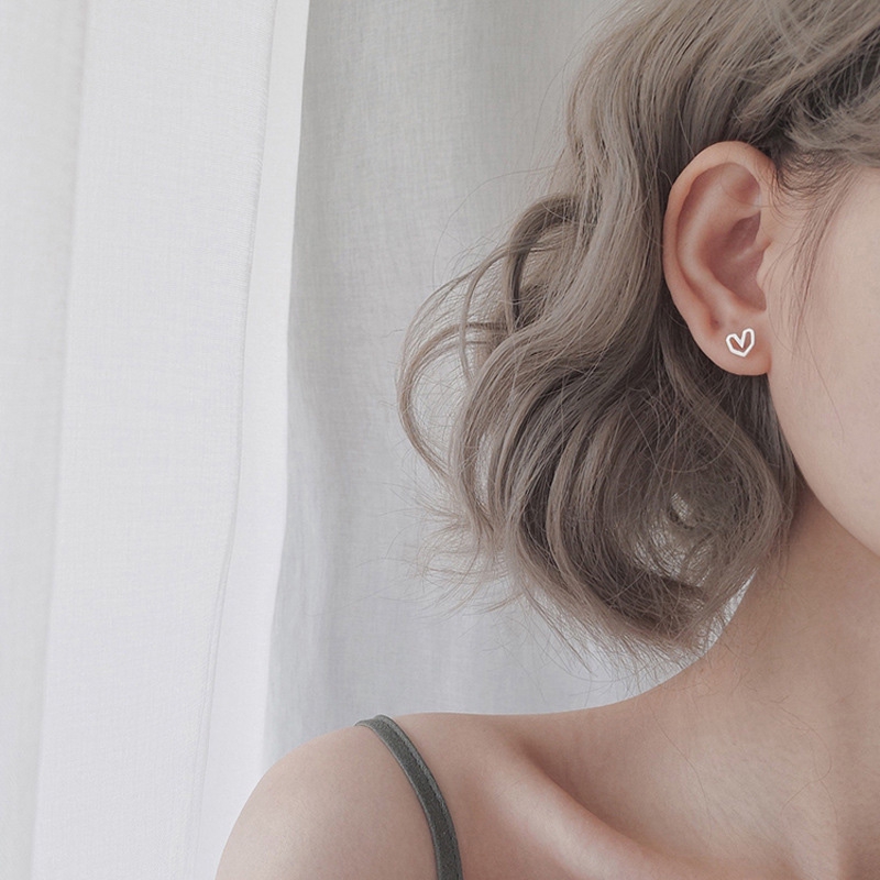 Exquisite Bright Anting Stud Earrings 925 Perak Hollow Berlubang Cinta Gambar Tangan Geometri Perhiasan Earring Studs
