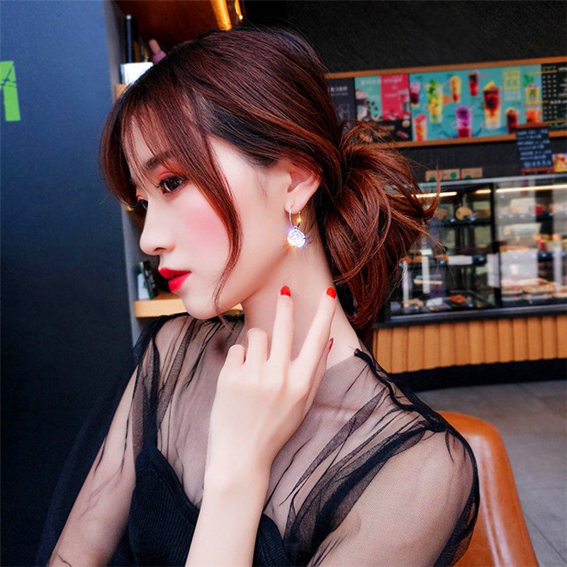 1 Pair Korean Version Fashion Inlay Zircon Crystal Pendant Earrings