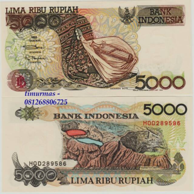Uang Kuno Uang Lama Uang Mahar ASLI Rp 5.000 Sasando 1992