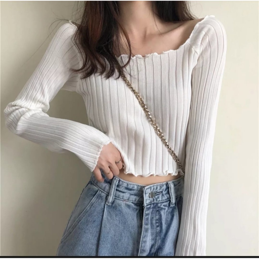 IL - WILLOW LONGSLEEVE RIB / CROP TOP ATASAN WANITA KOREA