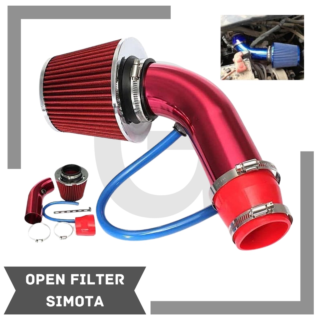 PAKET OPEN FILTER mobil / Pipa Intake Pendek + Filter Udara SIMOTA 3inch Universal