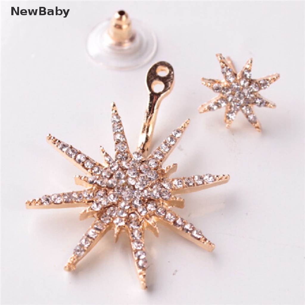 Anting Tusuk Gantung Desain Snowflake / Bintang Hias Kristal / Berlian Imitasi Untuk Wanita