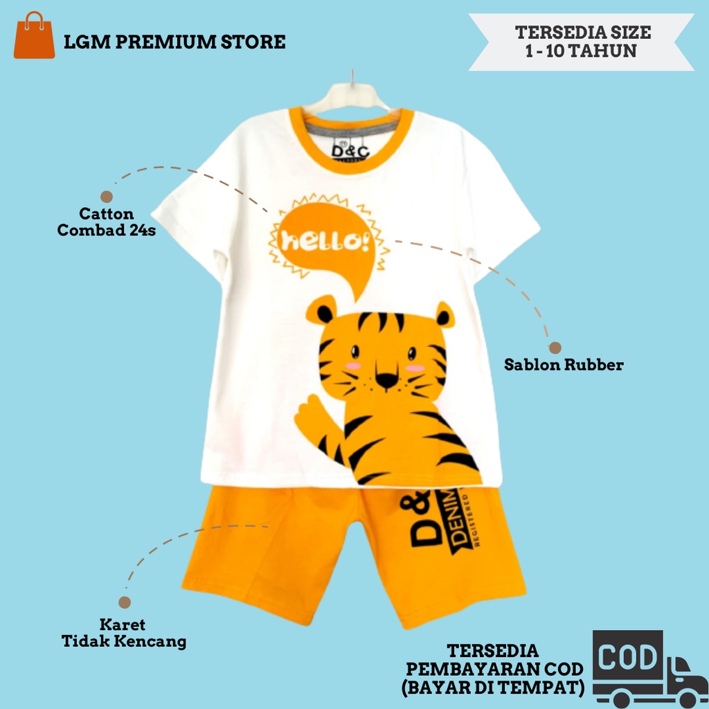 LGM Setelan Kaos Baju Anak Cowok Kartun Series 2-10 Tahun |1-6TH 35RB |7-10 40RB-Hello Tiger