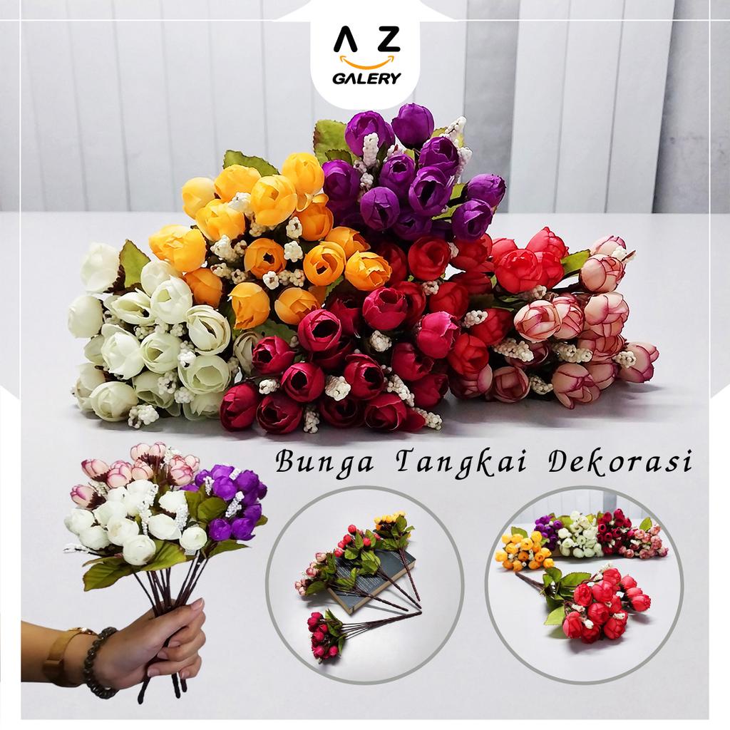 Bunga Tangkai Hias Plastik Dekorasi Buket Cantik Flower Mini Rose Bouqet Artifical Azgalery PBP118