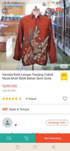 Eb Tradisional Kemeja Batik Lengan Panjang Ungu Motif Batik Bahan Semi Sutra