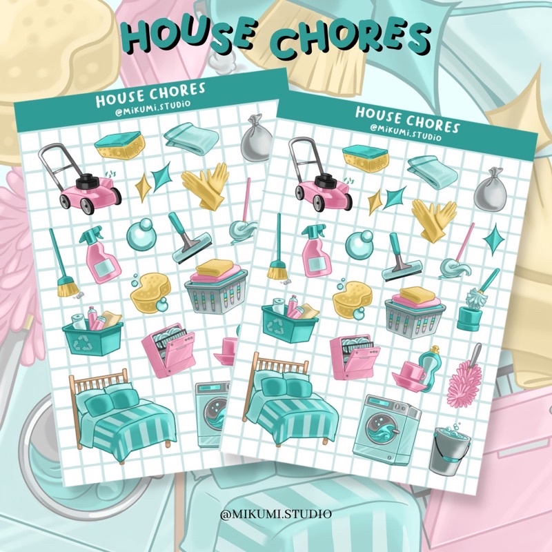 

[MIKUMI] House Chores Sticker Sheet | Doff Sticker | Kiss Cut sticker | Deco sticker | Journaling Kits | Bujo Kits | Planner Sticker | Stiker Planner | Sticker Lucu | Sticker Planner | Sticker Bujo | Deco Kit | Scrapbook Sticker | Sticker Aesthetic