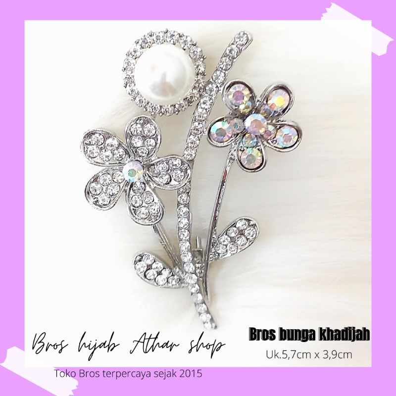 Athar shop COD Bros mutiara kristal fashion korea aksesoris fashion pin bros tuspin-Khadijah silver