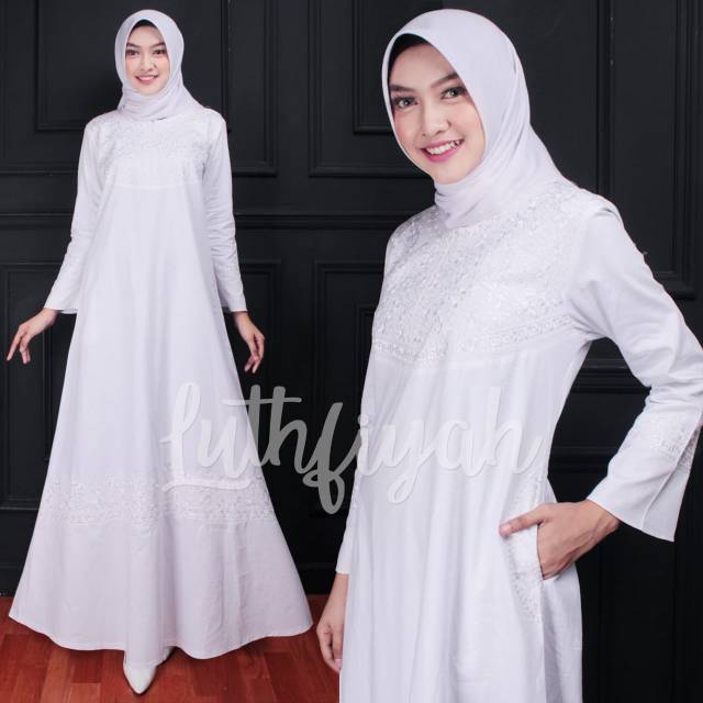 GAMIS KATUN / GAMIS PUTIH KOMBINASI BORDIR