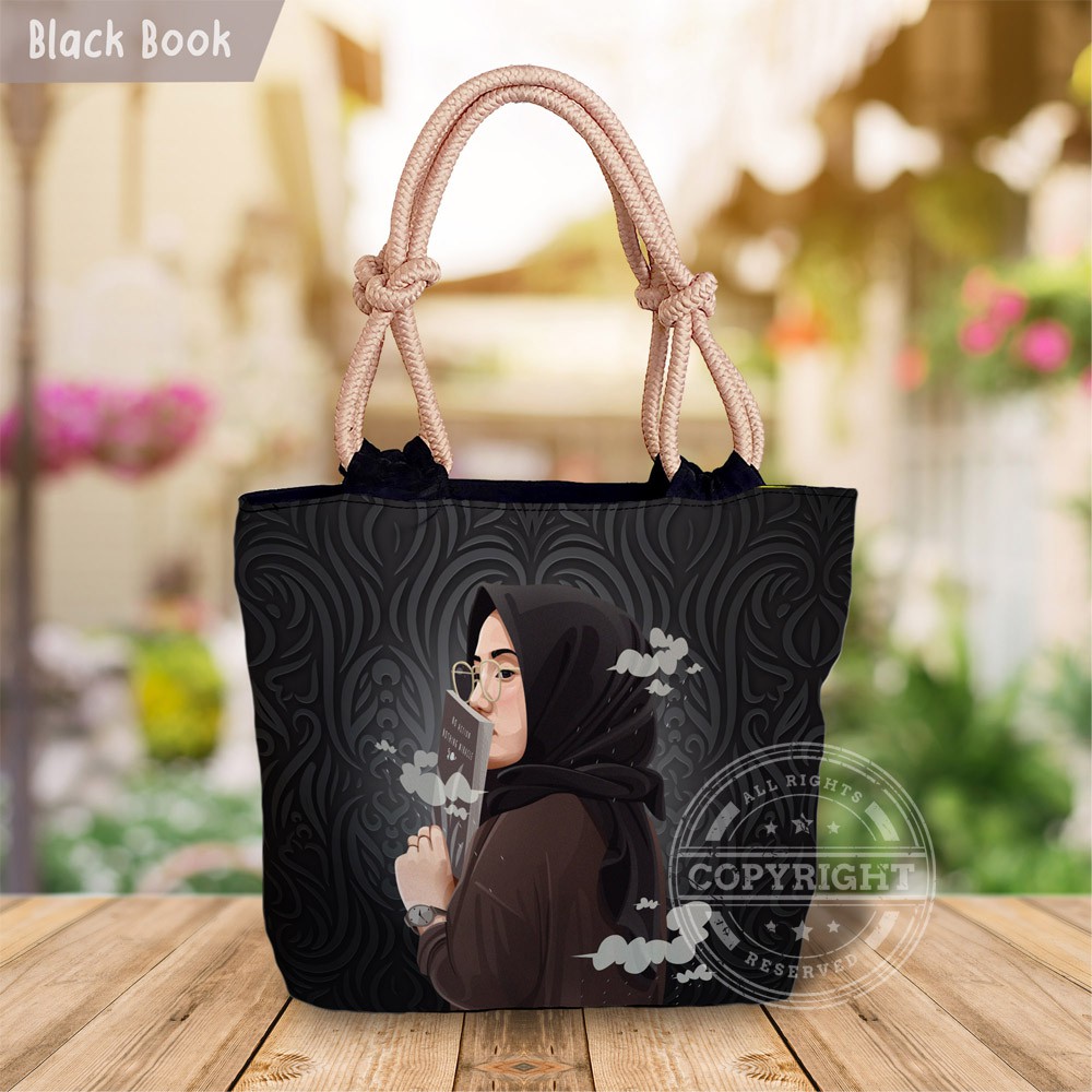 [PROMO 3] Totebag Tali Sumbu Tas Wanita Gambar Printing Hijab Islami Hijaber Muslimah Karakter Lucu 