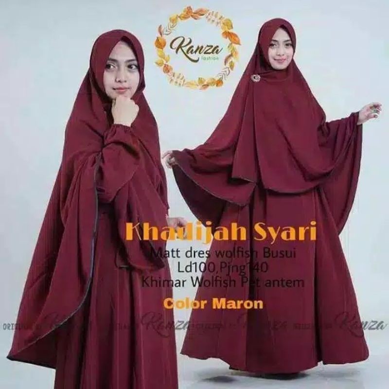 dress syar'i set gamis+hijab wanita khadijah