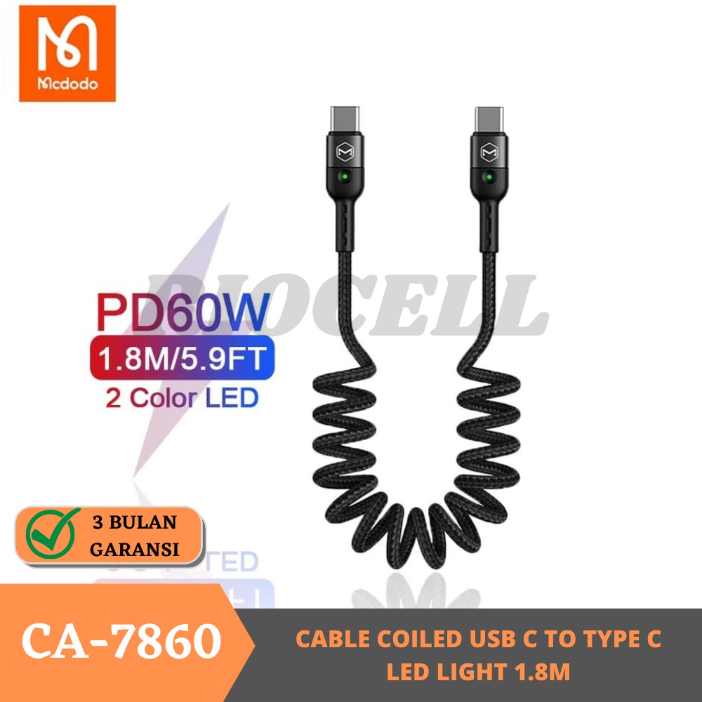 Mcdodo USB Type C to USB Type C Coiled cable 60W QC 4.0 Fast Charging