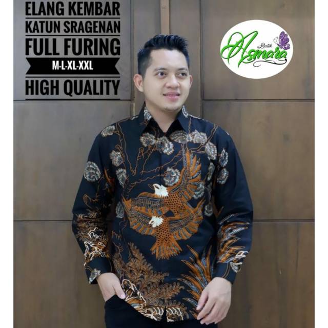 Kemeja Batik Lengan Panjang ELANG KEMBAR Bahan Katun Sragenan Lapis Furing Batik Kualitas Premium