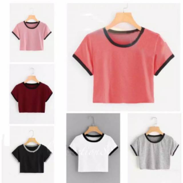 Fourfashion RINGER TEE CROP TERLARIS TERMURAH