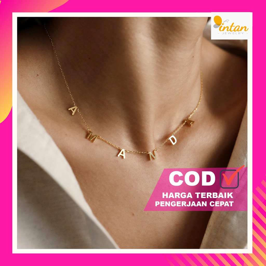 Kalung Nama Rumbai Initialink Necklace Huruf Pisah Custom Titanium Inisial Lapis Emas Silver Prilly
