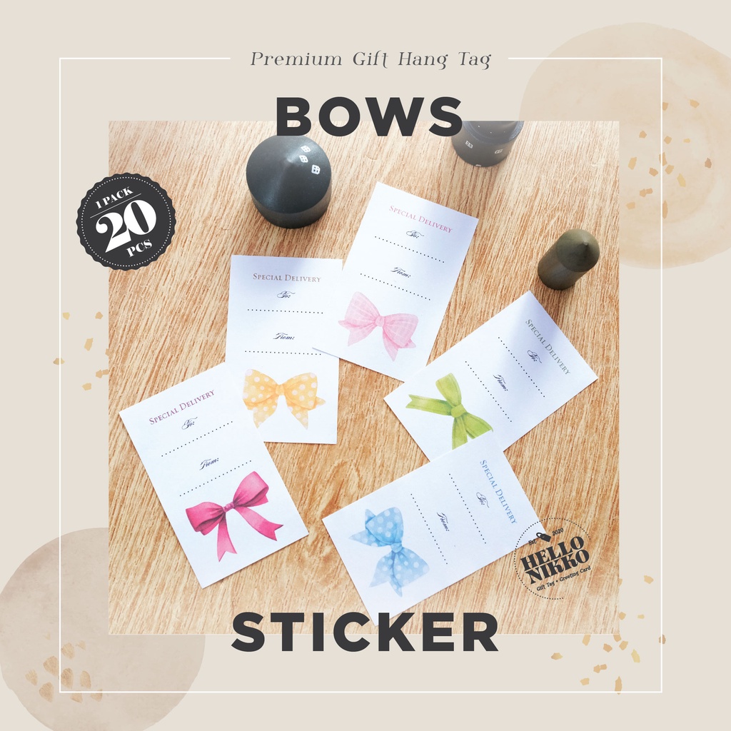 

Bows ribbon sticker label pengiriman - Hang tag kartu ucapan kado sticker hampers parcel box dus ultah natal christmas cny ramadan lebaran
