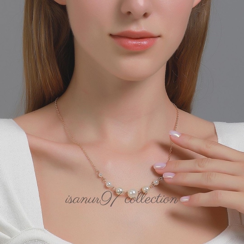 ISANUR97 | Necklace Pearl Kalung Mutiara Fashion Korea Dalam Rantai Klavikula Choker Mutiara Rantai