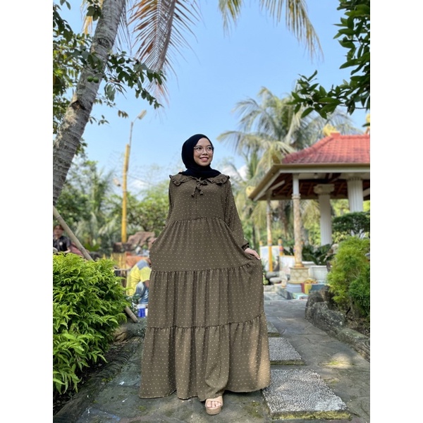 Gamis Jumbo long Dress Gamis Lebaran Idul fitri Gamis rubiah Crincle kerah korea Gamis rubiah Umpak-Armyy