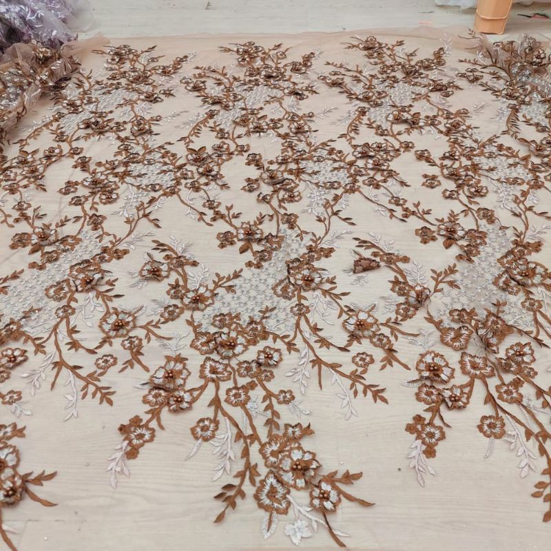 (COD) bahan kain kebaya tulle korean 3D full payet/bakal kebaya tille 3D korea payet/kain-meteran