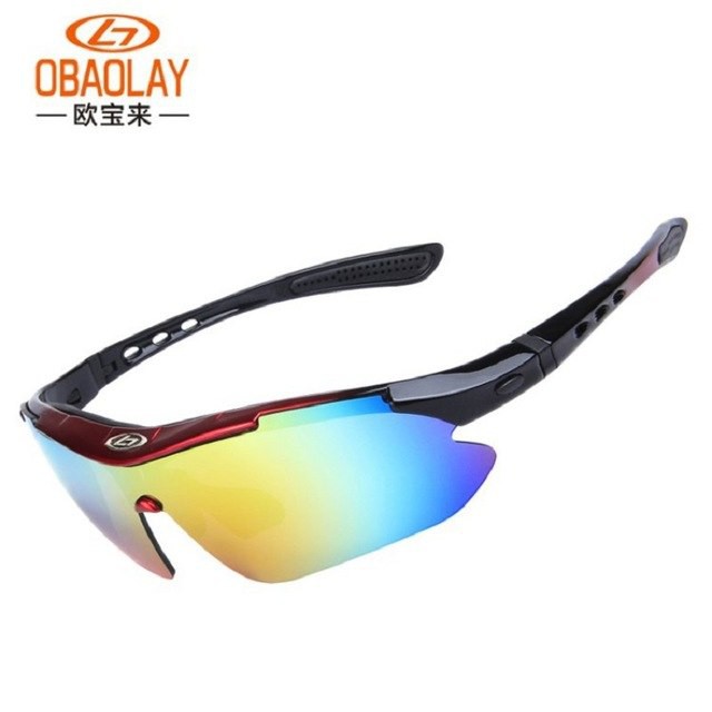 Kacamata Sepeda Polarized Sunglasses UV400 dengan 5 Lensa - SP0868 - Black red