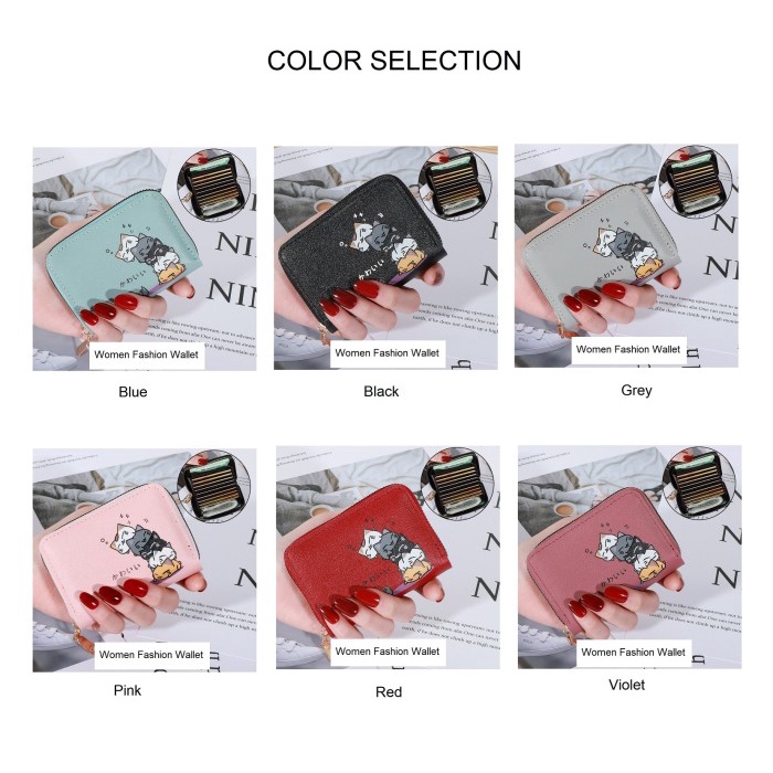 W23 Dompet Mini Wanita Kucing Lucu Cute Cat Murah Woman Koin Kartu Uang Foto Cewek Women Wallet Kecil Perempuan Kulit PU Leather Binatang Putih Hitam Panjang  Korea Pria Cowok Laki Laki Pouch Import Premium Lipat Jepang Import Tas Hadiah Cantik