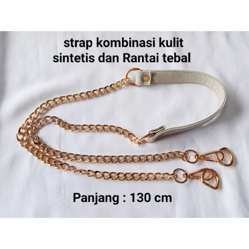 Handle KOMBINASI 130 cm Rantai dan kulit sintetis Premium Untuk Tali Tas Wanita Pesta formal Slingbag Selempang kombinasi rante