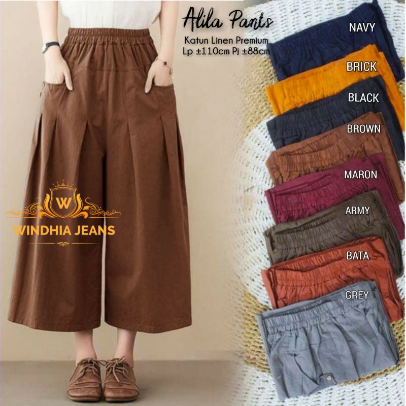 Alila Basic Pant Pants Celana Kulot Palazzo Wanita Jumbo Bahan Linen