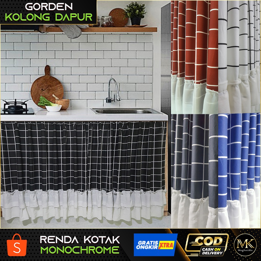  Gorden  Kolong Dapur  Renda Kotak Monocrome Shopee Indonesia