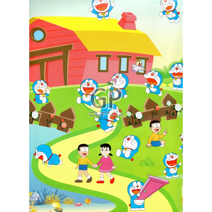 ( 5 Lembar ) KERTAS KADO SR GLOSY - GIFT WRAPPING PAPER DORAEMON HAPPY BIRTHDAY NOBITA SIZUKA GIANT SUNEO AND