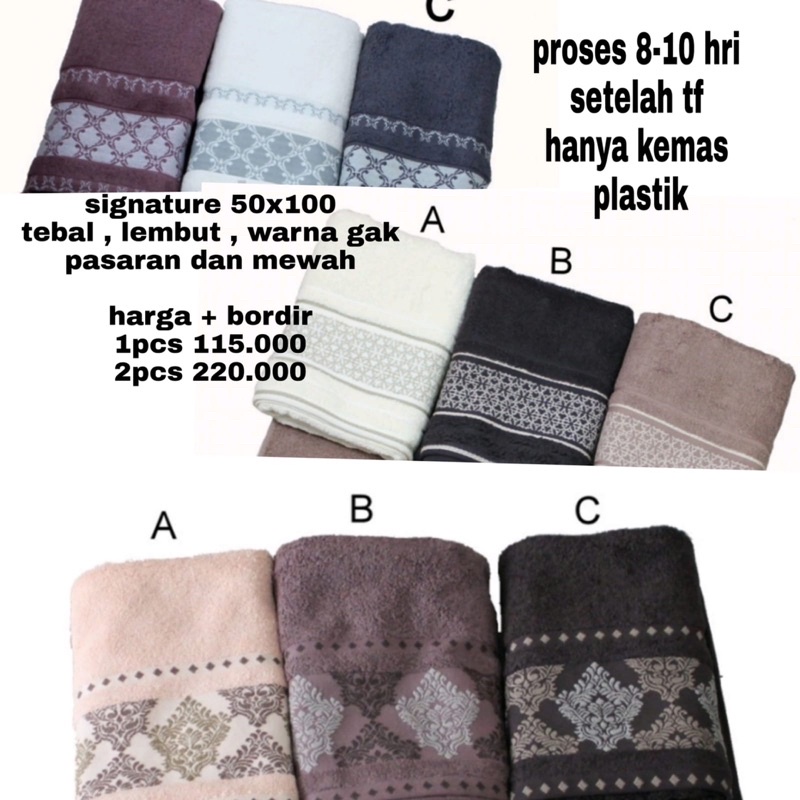 Orderan Handuk bordir jenis signaaturee ukuran 50x100